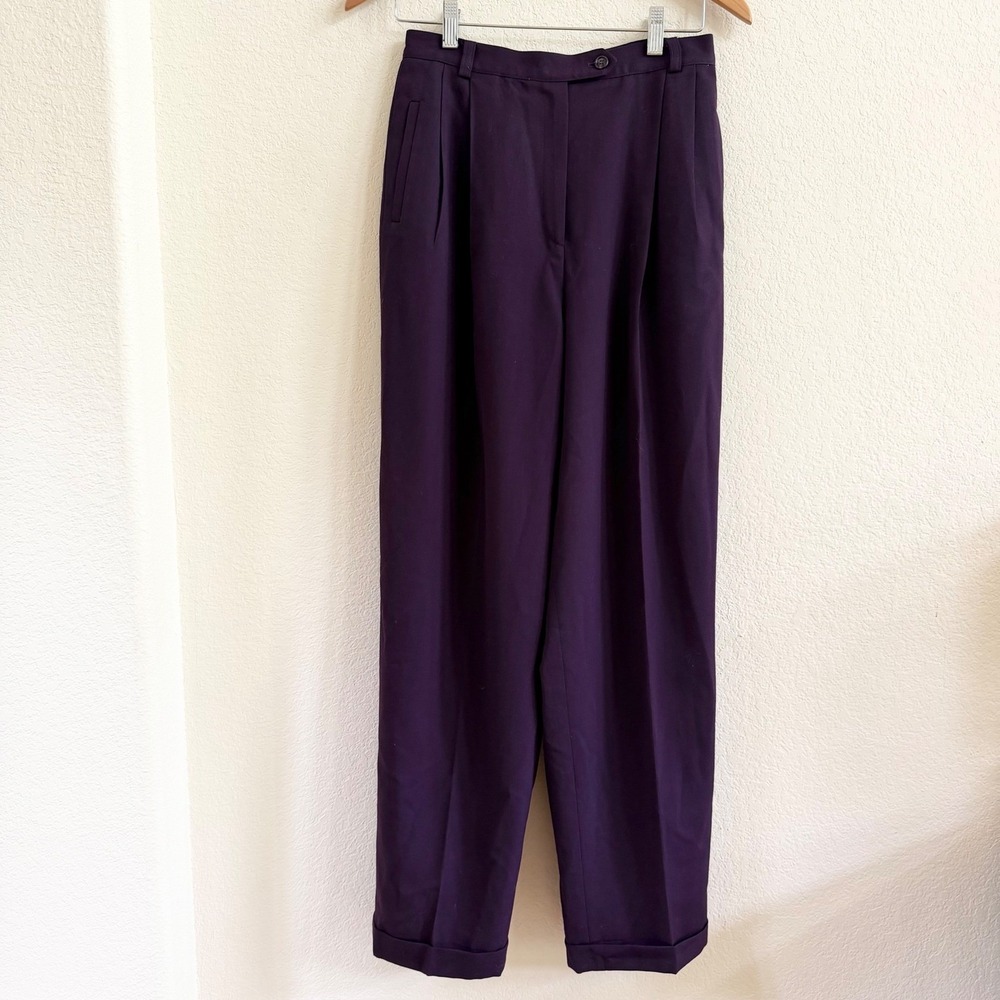 Austin Reed Womens Purple 100% Wool Pleated High Rise Trousers Pants Size 10 USA